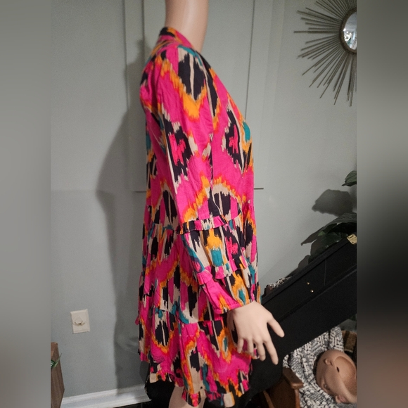 LA PLAGE Alison Long Sleeve Mini Dress – Ikat Fuchsia Multi. Size Small - Picture 10 of 14